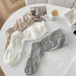 Women thin ruffle calf socks breathable stack socks vintage style sweet daily wear comfortable soft