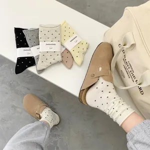 Women cute polka dot crew socks breathable casual soft cotton hosiery daily wear