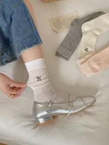 Women cute bow mesh mid-tube socks Japanese style thin breathable hosiery footwear accessories