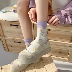 Women cute cartoon mid-tube socks breathable spring summer casual daily wear sweet style
