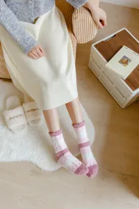 Women's autumn winter thick coral fleece striped warm sleep socks cozy home floor footwear