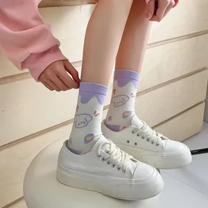 Cute preppy style women's mid-tube socks featuring adorable cartoon puppy patterns for daily wear.