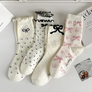 Summer thin women socks with sweet bow knots, ruffles and mesh design for daily stylish wear.