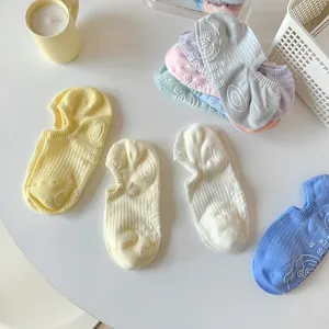 Cute candy color shallow boat socks for women, breathable invisible socks with lovely bear patterns.