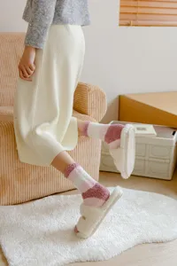 Cozy thick coral fleece striped socks detail shot, warm fuzzy floor socks for women.