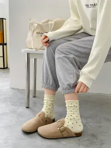 Spring summer Japanese style slouch socks with polka dots and comfortable casual shoes.