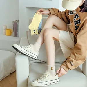 Spring summer women short socks embroidered letter C casual breathable soft cotton hosiery
