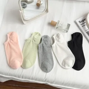 Spring summer shallow women short socks, breathable mesh boat invisible socks in candy colors.