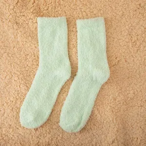 Cozy solid color coral fleece sleep socks detail, ultra soft plush winter thermal floor socks.