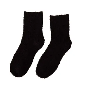 Unisex thick fuzzy winter socks soft cozy plush warm sleep floor socks in solid black color