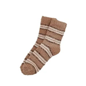 Thickened coral fleece cozy warm sleep socks with retro stripes for men, home floor wear main view.