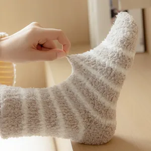 Women winter thick coral fleece striped sleep socks warm cozy fuzzy socks footwear