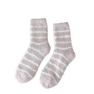 Women fluffy striped coral fleece socks winter warm cozy sleep socks pair new style