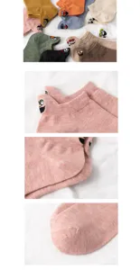 Detailansicht Damen Socken mit lustiger Stickerei, atmungsaktive dünne Sommer Bootssocken bunt.