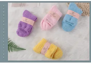 Cozy coral fleece sleep socks in multiple colors, soft winter warm mid-tube socks for daily use.