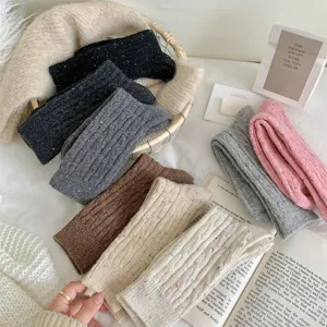 Thickened nepp yarn slouch socks cable knit wool socks women retro winter warm mid-calf socks