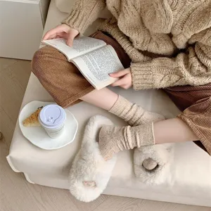 Thickened speckled yarn crew socks women Korean retro winter warm wool blend cozy knitted socks