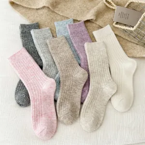 Cozy thick knit woolen floor socks detail shot, soft warm winter cashmere stack sock styles.