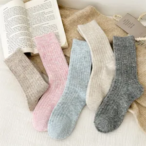 Thick wool knit slouch socks for women, cozy winter thermal floor socks, soft cozy detail view.