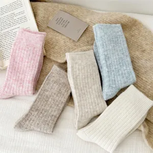 Cozy thick wool cashmere blend socks for women, warm winter thermal floor socks detail.