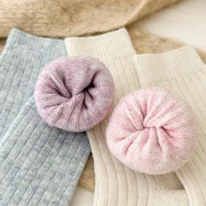 Thick wool blend knit socks detail, soft cashmere feel floor socks, cozy winter sleep socks.