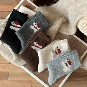 Winter thick warm wool women socks featuring cute cartoon dog pattern cozy home wear