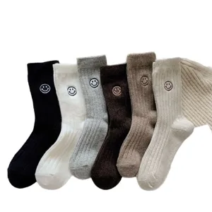 Women's winter thick wool socks warm mid tube cute smiley face embroidery casual cozy socks