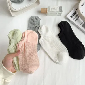 Women spring summer mesh shallow short socks breathable candy color boat socks 5 pairs