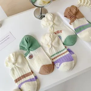 Spring summer women boat socks shallow mouth invisible socks letter embroidery fashion short socks.