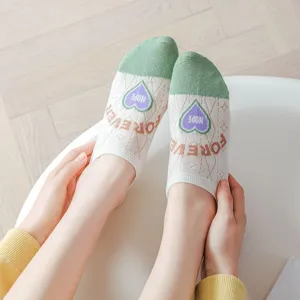 Spring summer women shallow invisible boat socks cute heart letter knit anti slip short socks