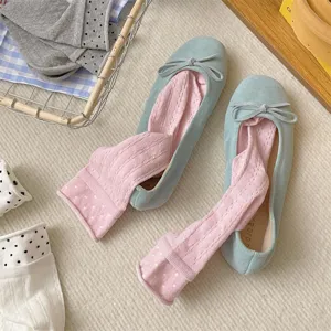 Summer women thin ballet socks bow dot mesh mid tube cute sweet daily wear casual shoes match