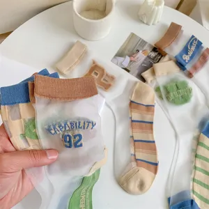 Damen transparente Netz-Mittelsocken Sommer dünne Kristallseide süße atmungsaktive Socken