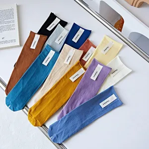 Colorful mid-calf stacking socks with rolled cuffs, soft cotton daily wear casual socks multi-pack.