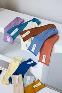 Colorful casual mid-calf socks with rolled cuffs, soft knit daily hosiery for women.