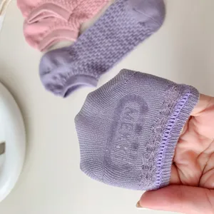 Women breathable mesh low cut boat socks casual candy color invisible socks detail view