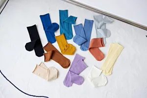 Colorful spring summer Japanese style slouch socks with rolled edge and comfortable mid tube design.