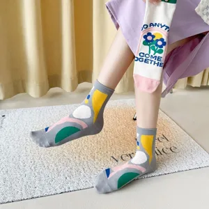 Women fashion mid-calf socks with creative abstract geometric and floral patterns stylish.