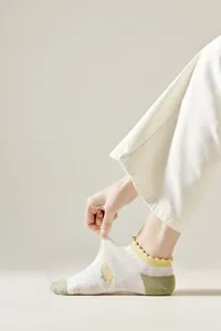 Women low cut mesh short socks ruffle edge breathable summer detail view cute floral design