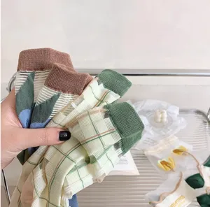 Women thin sheer glass silk socks spring summer transparent mesh floral plaid mid tube socks