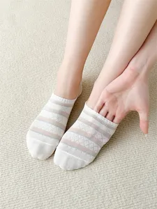 Breathable mesh boat socks for women, spring summer low cut invisible socks with stripes.