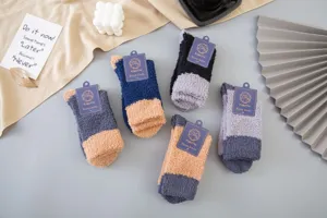 Dicke flauschige Wintersocken, kuschelige Fleece-Schlafsocken im Blockdesign für den Innenbereich.