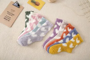 Winter coral fleece warm women socks cute heart pattern thick cozy indoor sleeping floor socks