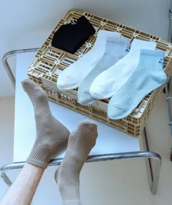Men's cotton casual short socks, retro style with embroidered text, comfortable and breathable.