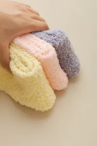 Soft coral fleece women socks candy color warm thick floor sleeping socks mid tube 3 pairs
