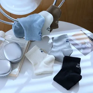Men cotton short socks ankle casual solid color retro striped breathable stylish athletic socks