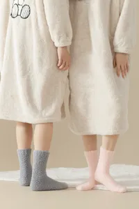 Cozy coral fleece winter floor socks detail view, soft warm sleep socks for women daily comfort.