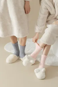 Thickened coral fleece women socks warm cute sleep socks soft indoor floor socks mid tube cozy