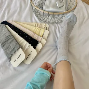 Damen Spitzen Schleife Wadenstrümpfe atmungsaktiv dünn retro Rüschen Socken Sommer süß Alltag