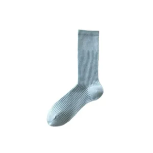 Light blue ribbed mid-calf socks for women, breathable daily casual cotton hosiery.