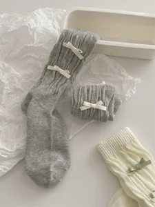 Chaussettes longues côtelées à nœud pour femmes, style japonais respirantes genou.